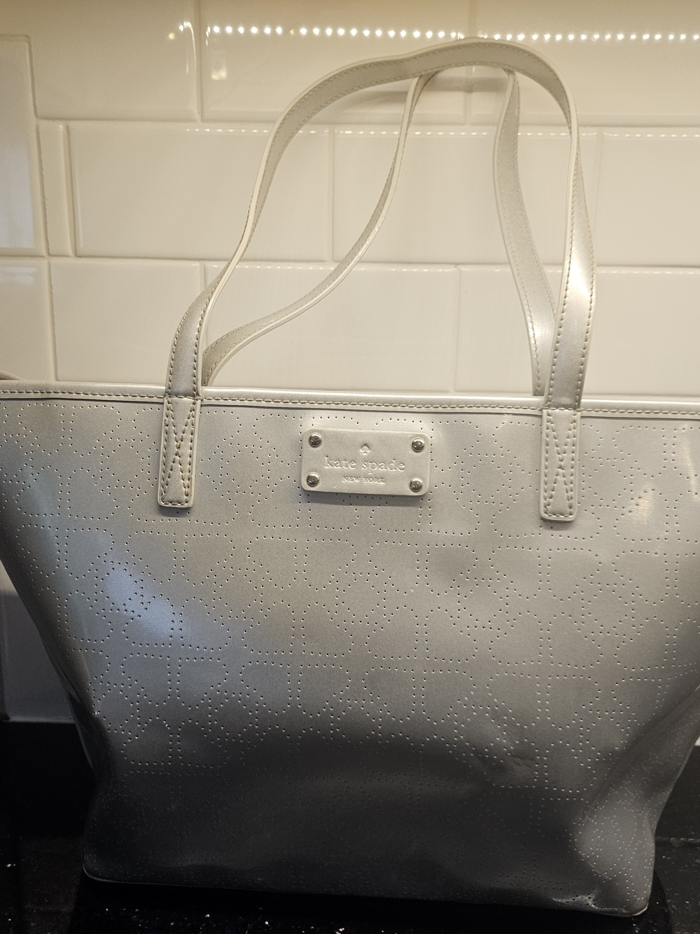 kate spade Light Silver Perforated Tote